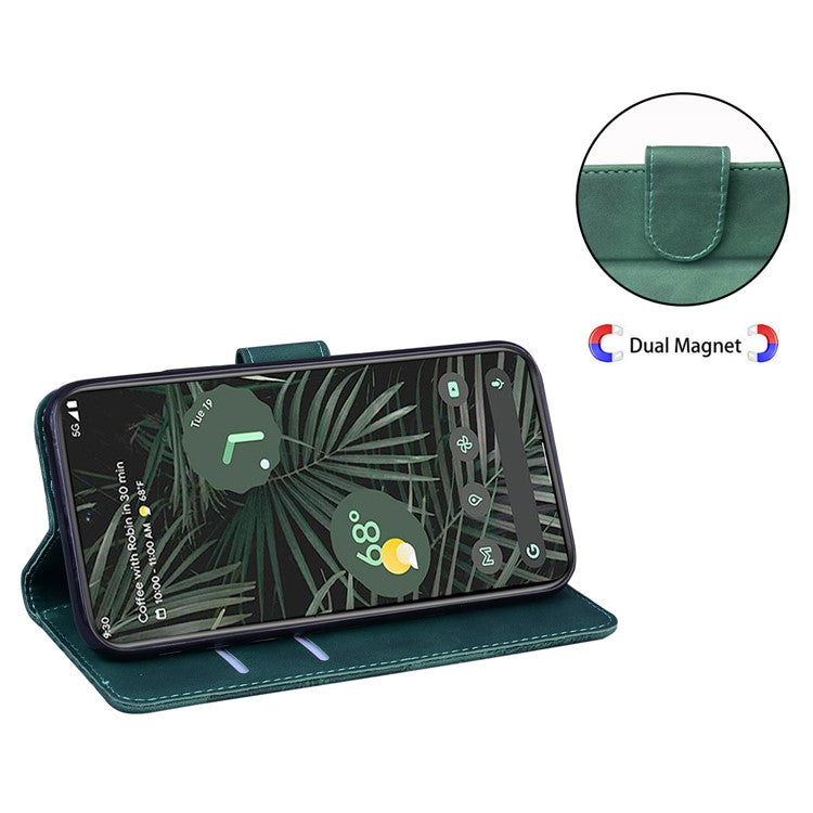 Skin-touch Butterfly Printing PU Leather Magnetic Clasp Flip Phone Case Wallet Cover with Stand for Google Pixel 6 - Green