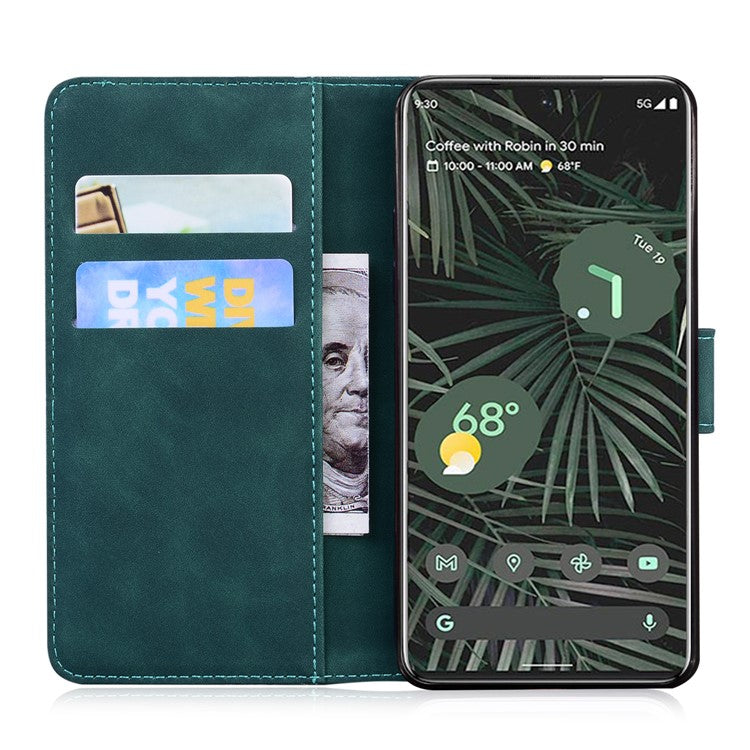 Skin-touch Butterfly Printing PU Leather Magnetic Clasp Flip Phone Case Wallet Cover with Stand for Google Pixel 6 - Green