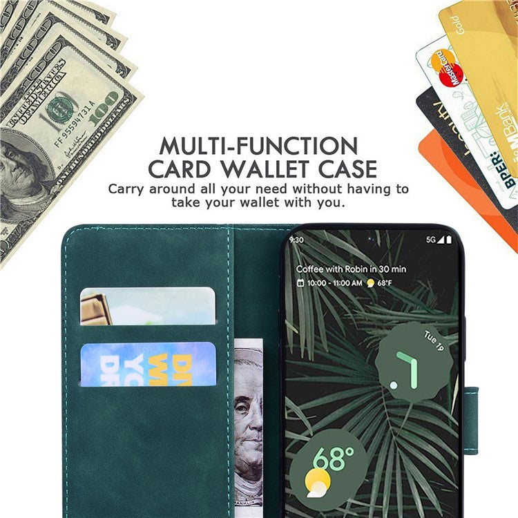 Skin-touch Butterfly Printing PU Leather Magnetic Clasp Flip Phone Case Wallet Cover with Stand for Google Pixel 6 - Green