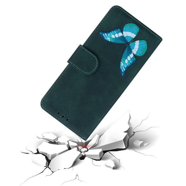 Skin-touch Butterfly Printing PU Leather Magnetic Clasp Flip Phone Case Wallet Cover with Stand for Google Pixel 6 - Green