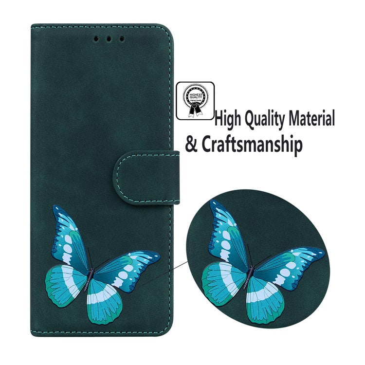 Skin-touch Butterfly Printing PU Leather Magnetic Clasp Flip Phone Case Wallet Cover with Stand for Google Pixel 6 - Green