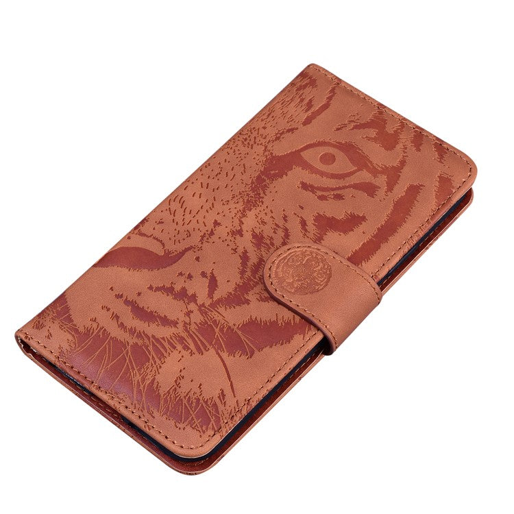 Tiger Imprinted PU Leather Phone Flip Case Cover with Wallet Stand for Google Pixel 6 Pro - Brown