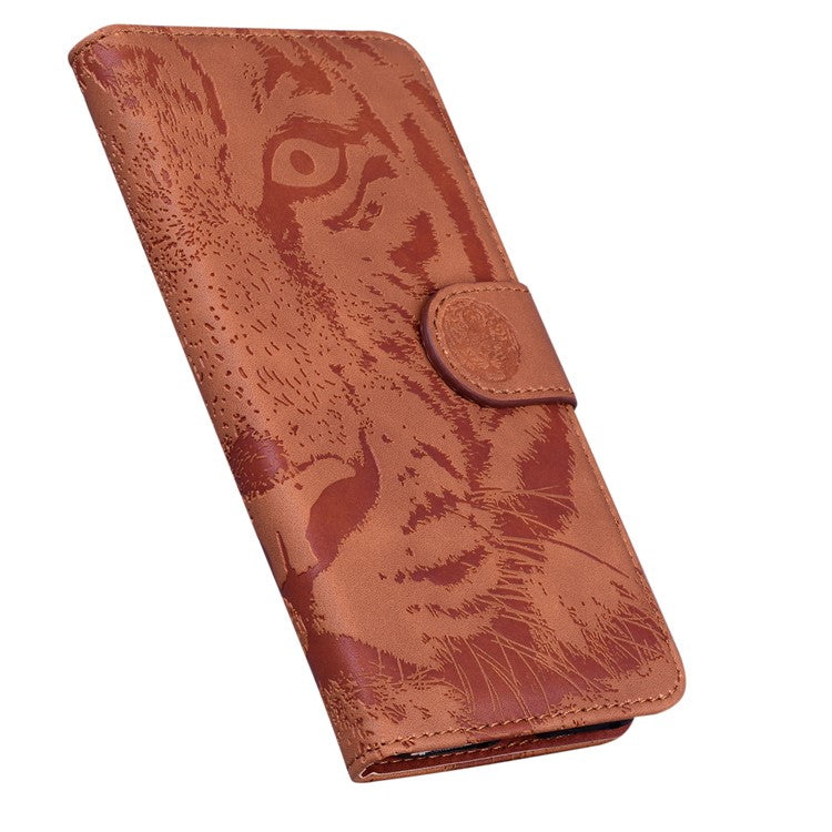 Tiger Imprinted PU Leather Phone Flip Case Cover with Wallet Stand for Google Pixel 6 Pro - Brown