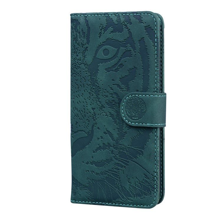 Tiger Imprinted PU Leather Phone Flip Case Cover with Wallet Stand for Google Pixel 6 Pro - Green