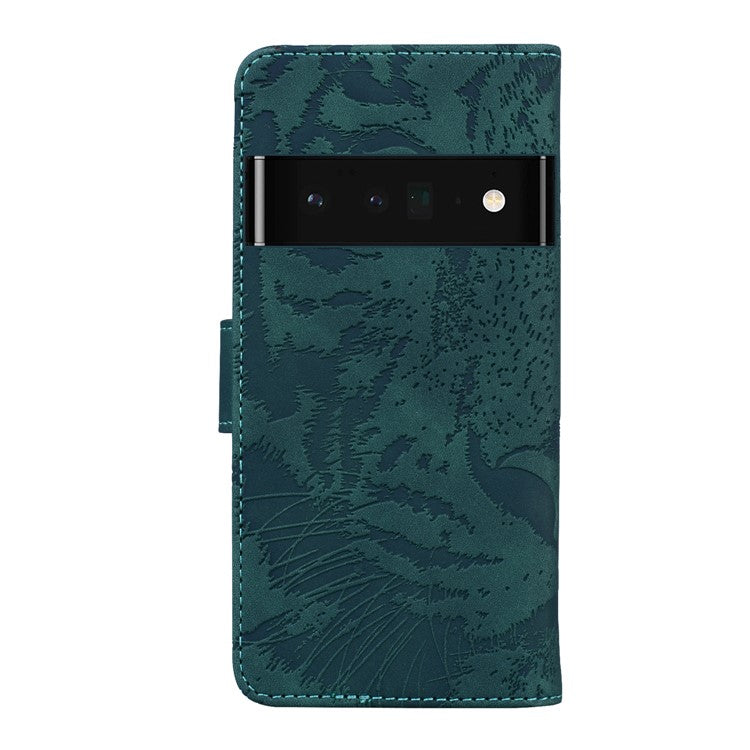 Tiger Imprinted PU Leather Phone Flip Case Cover with Wallet Stand for Google Pixel 6 Pro - Green