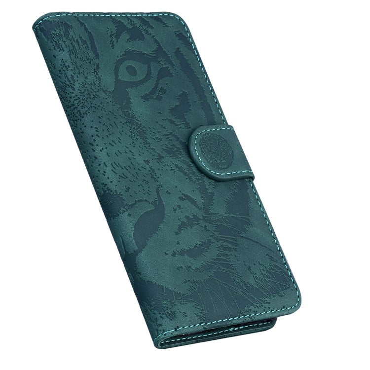 Tiger Imprinted PU Leather Phone Flip Case Cover with Wallet Stand for Google Pixel 6 Pro - Green