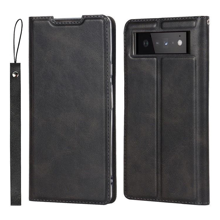 PU Leather Full Protection Card Holder Phone Cover Stand Case with Lanyard for Google Pixel 6 Pro - Black