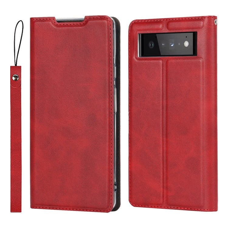 PU Leather Full Protection Card Holder Phone Cover Stand Case with Lanyard for Google Pixel 6 Pro - Red