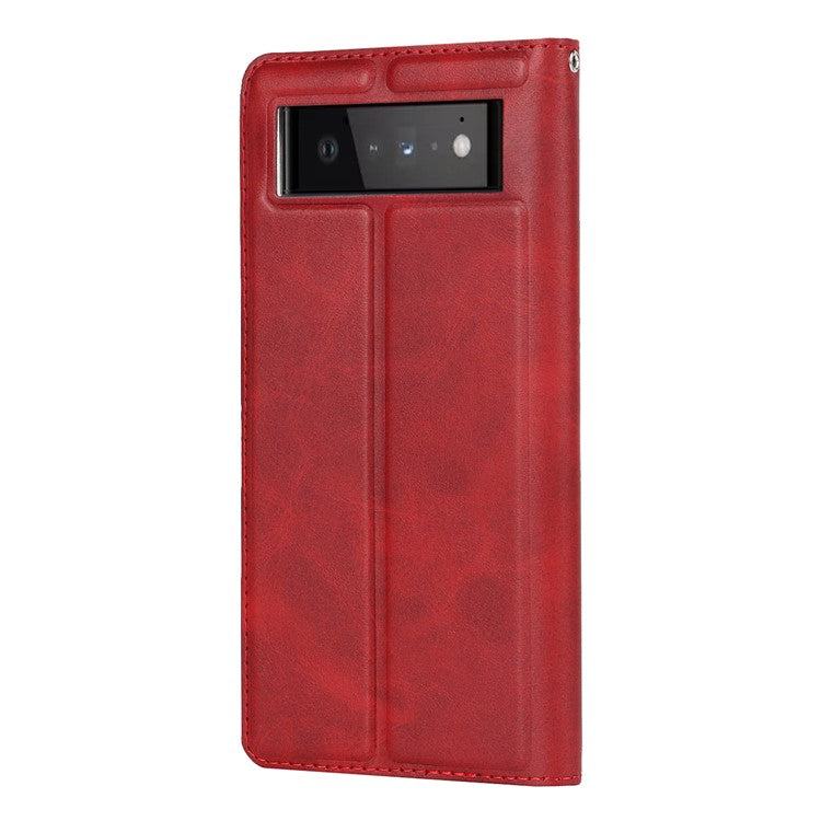 PU Leather Full Protection Card Holder Phone Cover Stand Case with Lanyard for Google Pixel 6 Pro - Red