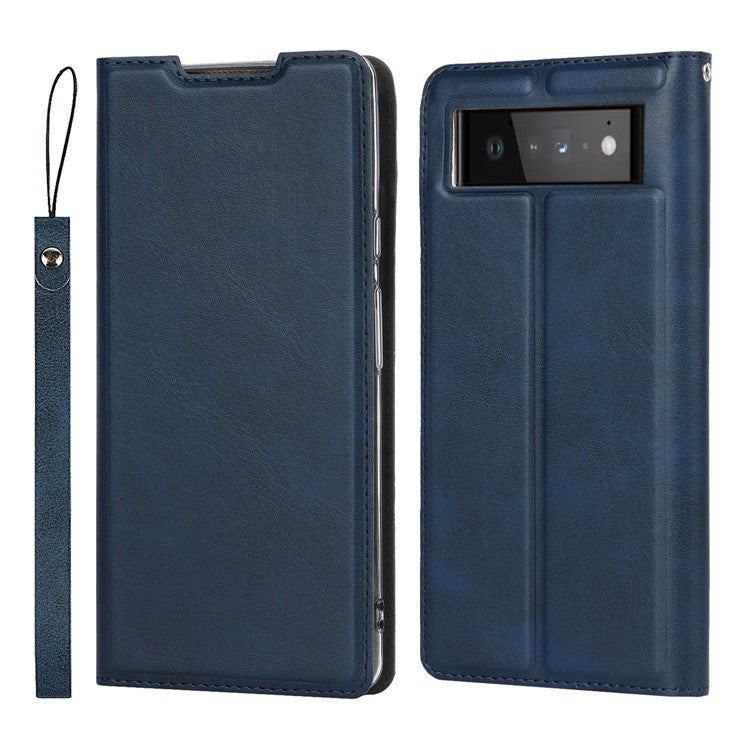 PU Leather Full Protection Card Holder Phone Cover Stand Case with Lanyard for Google Pixel 6 Pro - Blue