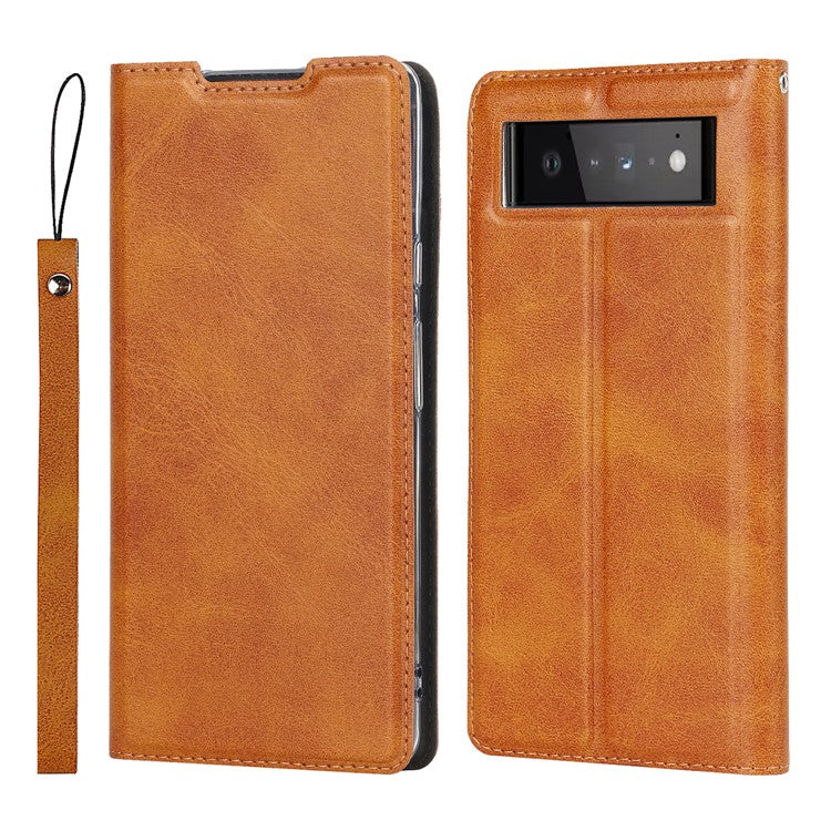 PU Leather Full Protection Card Holder Phone Cover Stand Case with Lanyard for Google Pixel 6 Pro - Brown