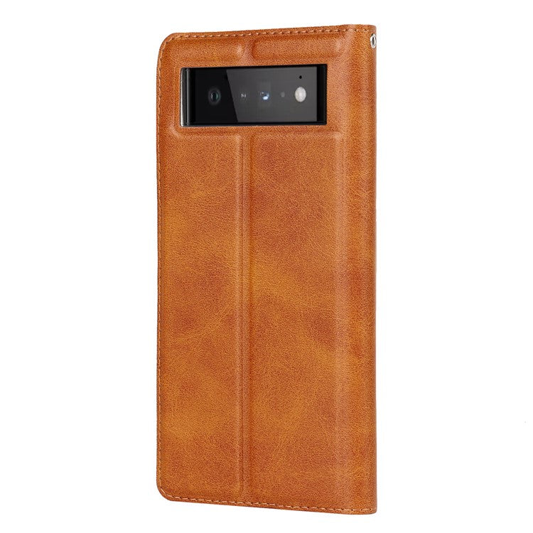 PU Leather Full Protection Card Holder Phone Cover Stand Case with Lanyard for Google Pixel 6 Pro - Brown