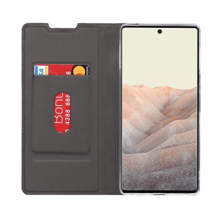 PU Leather Card Holder Design Light Slim Protective Phone Case with Stand for Google Pixel 6 Pro - Grey