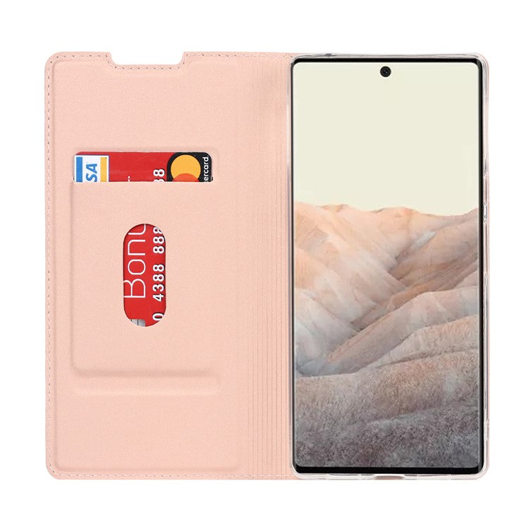 PU Leather Card Holder Design Light Slim Protective Phone Case with Stand for Google Pixel 6 Pro - Rose Gold