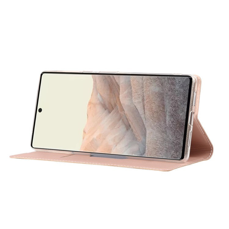 PU Leather Card Holder Design Light Slim Protective Phone Case with Stand for Google Pixel 6 Pro - Rose Gold