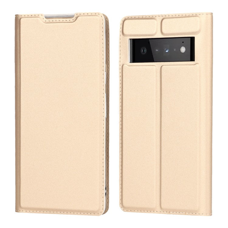 PU Leather Card Holder Design Light Slim Protective Phone Case with Stand for Google Pixel 6 Pro - Gold