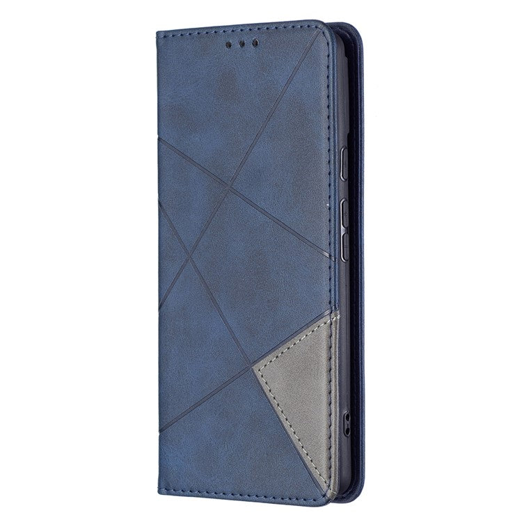 Phone Cover Rhombus-Like Imprinting Card Slots Design Leather Stand Phone Case Cover for Google Pixel 6 - Blue