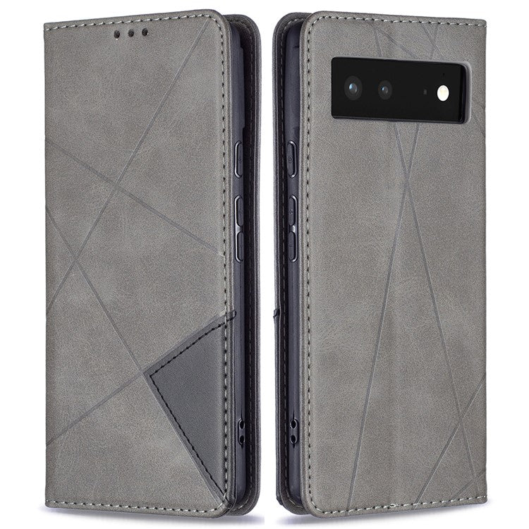 Phone Cover Rhombus-Like Imprinting Card Slots Design Leather Stand Phone Case Cover for Google Pixel 6 - Grey