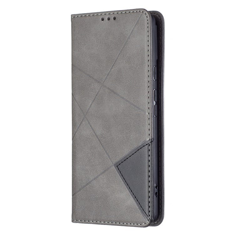 Phone Cover Rhombus-Like Imprinting Card Slots Design Leather Stand Phone Case Cover for Google Pixel 6 - Grey