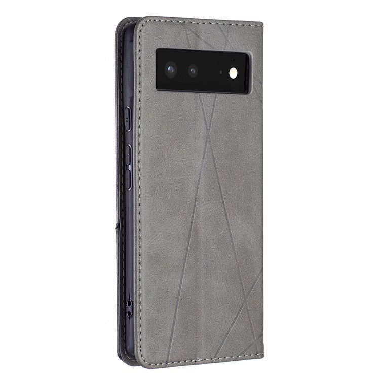 Phone Cover Rhombus-Like Imprinting Card Slots Design Leather Stand Phone Case Cover for Google Pixel 6 - Grey