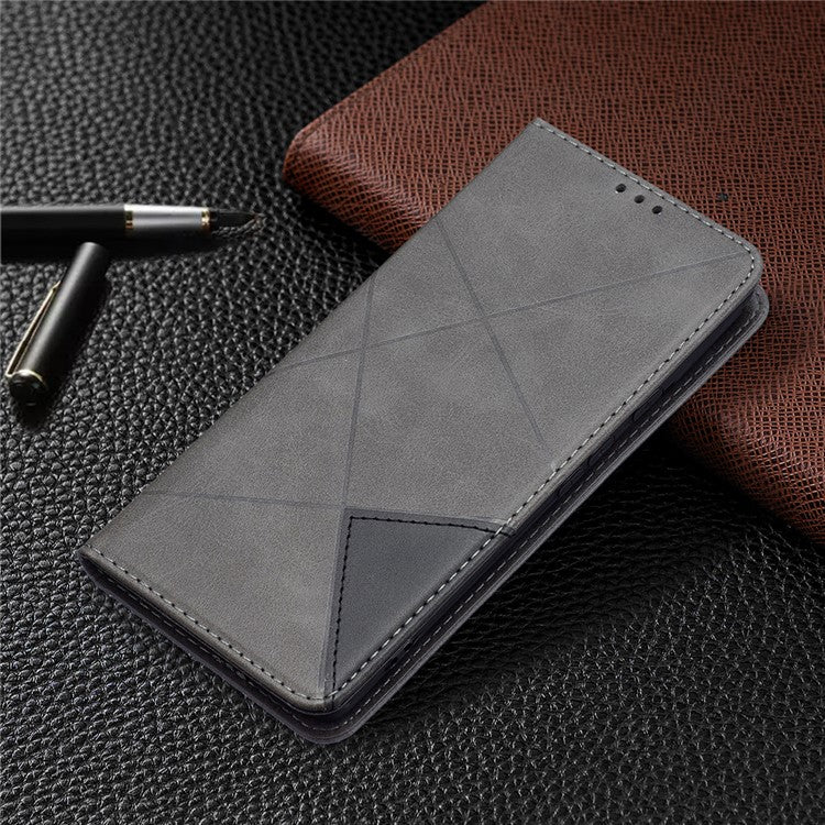 Phone Cover Rhombus-Like Imprinting Card Slots Design Leather Stand Phone Case Cover for Google Pixel 6 - Grey