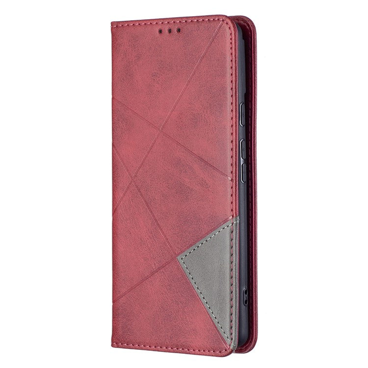 Phone Cover Rhombus-Like Imprinting Card Slots Design Leather Stand Phone Case Cover for Google Pixel 6 - Red