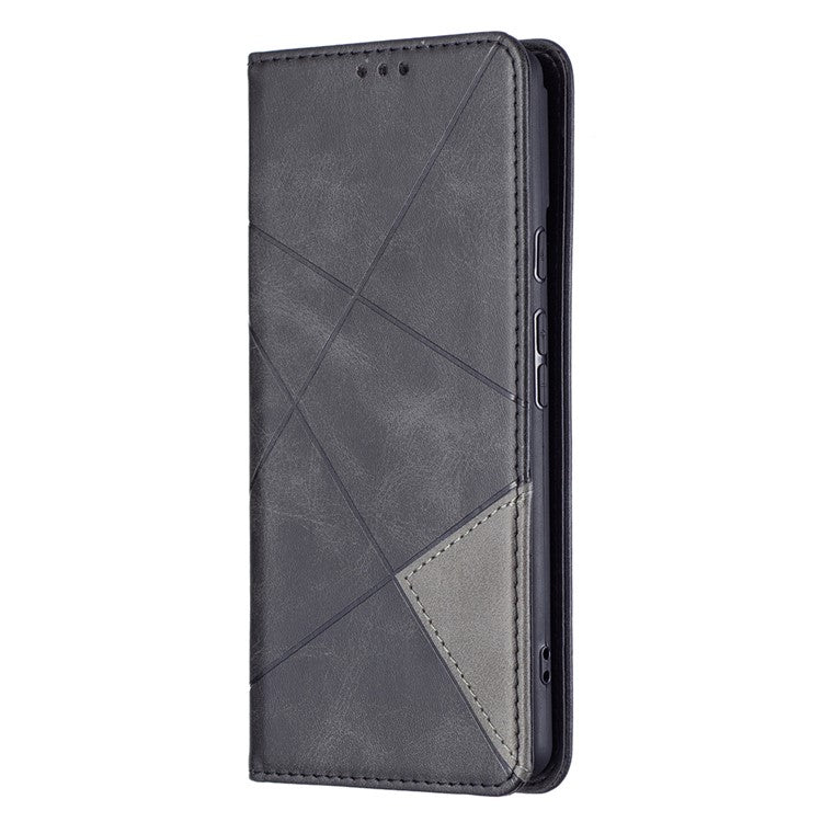 Phone Cover Rhombus-Like Imprinting Card Slots Design Leather Stand Phone Case Cover for Google Pixel 6 - Black