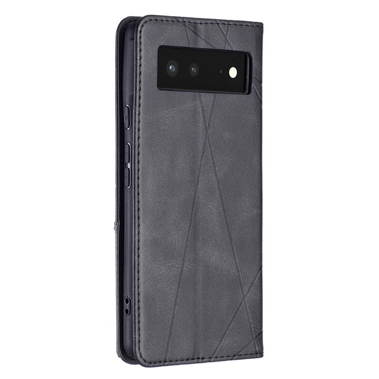 Phone Cover Rhombus-Like Imprinting Card Slots Design Leather Stand Phone Case Cover for Google Pixel 6 - Black