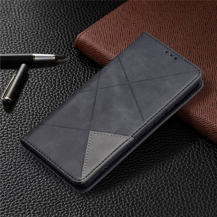 Phone Cover Rhombus-Like Imprinting Card Slots Design Leather Stand Phone Case Cover for Google Pixel 6 - Black