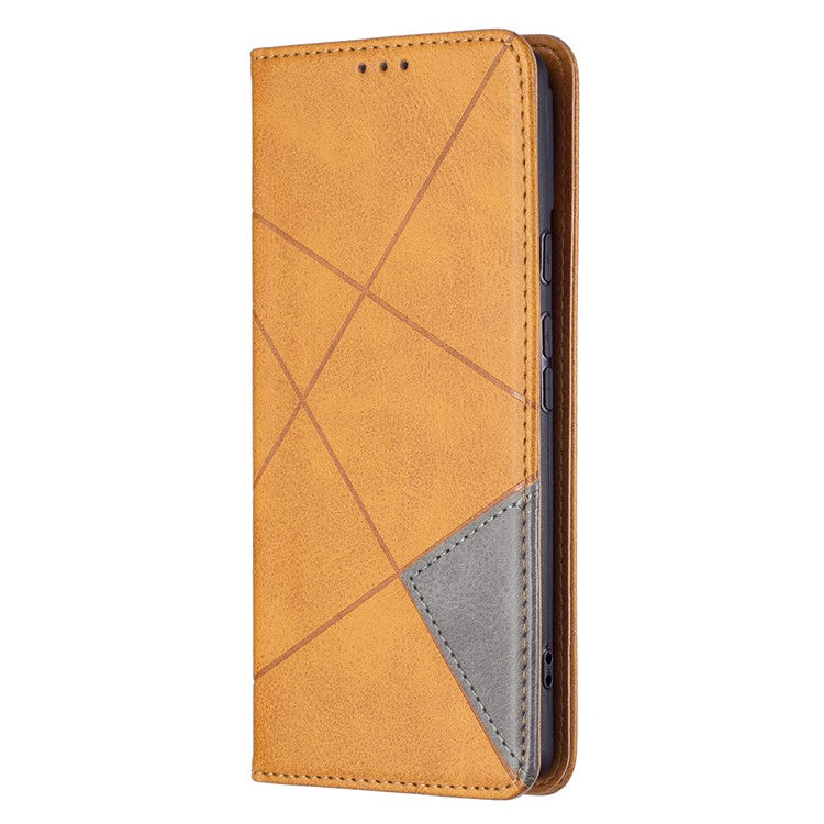 Phone Cover Rhombus-Like Imprinting Card Slots Design Leather Stand Phone Case Cover for Google Pixel 6 - Yellow