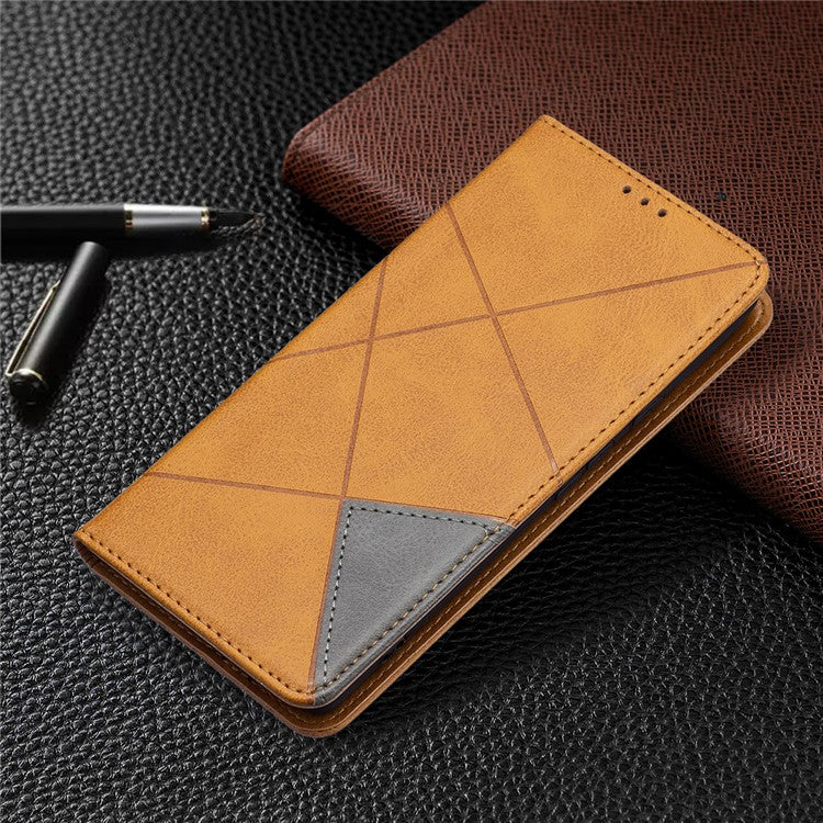 Phone Cover Rhombus-Like Imprinting Card Slots Design Leather Stand Phone Case Cover for Google Pixel 6 - Yellow