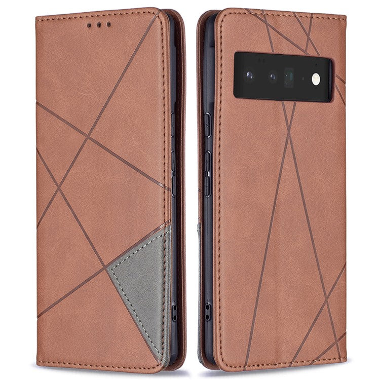 Shockproof Imprinting Pattern Design Flip Phone Shell Built-in Card Slots Design Leather Stand Phone Case Cover for Google Pixel 6 Pro - Brown