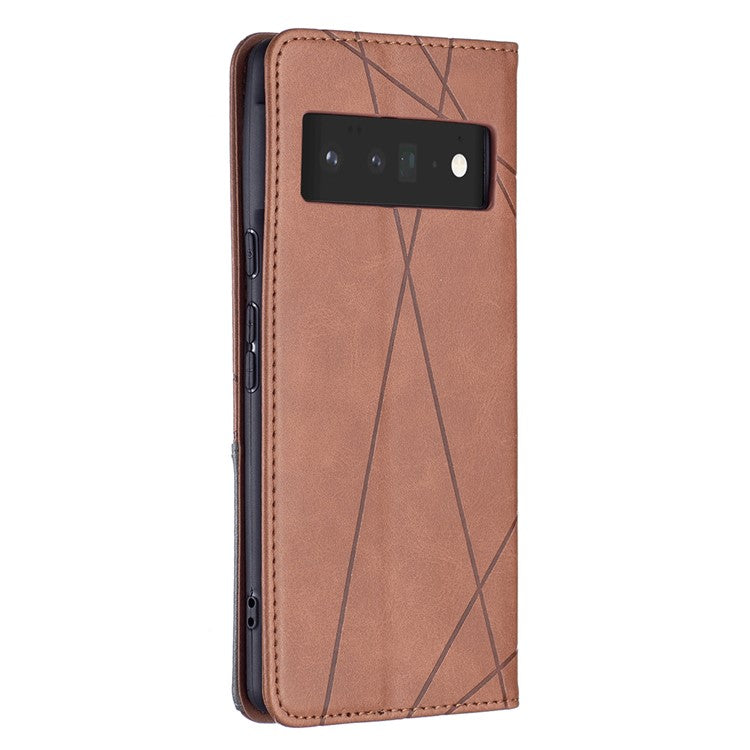 Shockproof Imprinting Pattern Design Flip Phone Shell Built-in Card Slots Design Leather Stand Phone Case Cover for Google Pixel 6 Pro - Brown