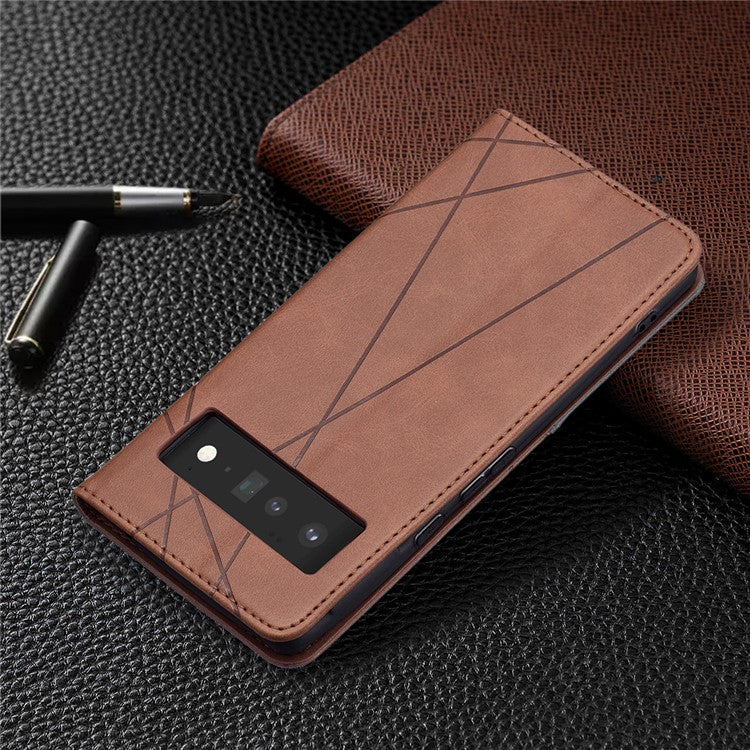 Shockproof Imprinting Pattern Design Flip Phone Shell Built-in Card Slots Design Leather Stand Phone Case Cover for Google Pixel 6 Pro - Brown