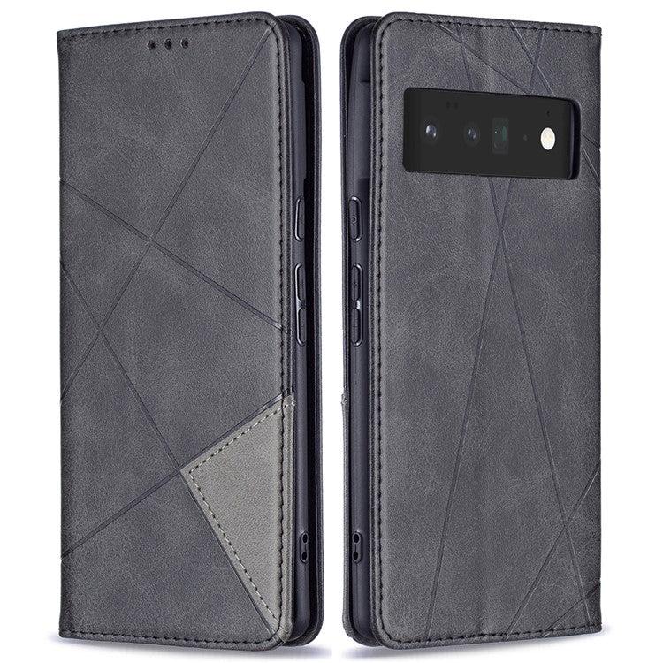 Shockproof Imprinting Pattern Design Flip Phone Shell Built-in Card Slots Design Leather Stand Phone Case Cover for Google Pixel 6 Pro - Black