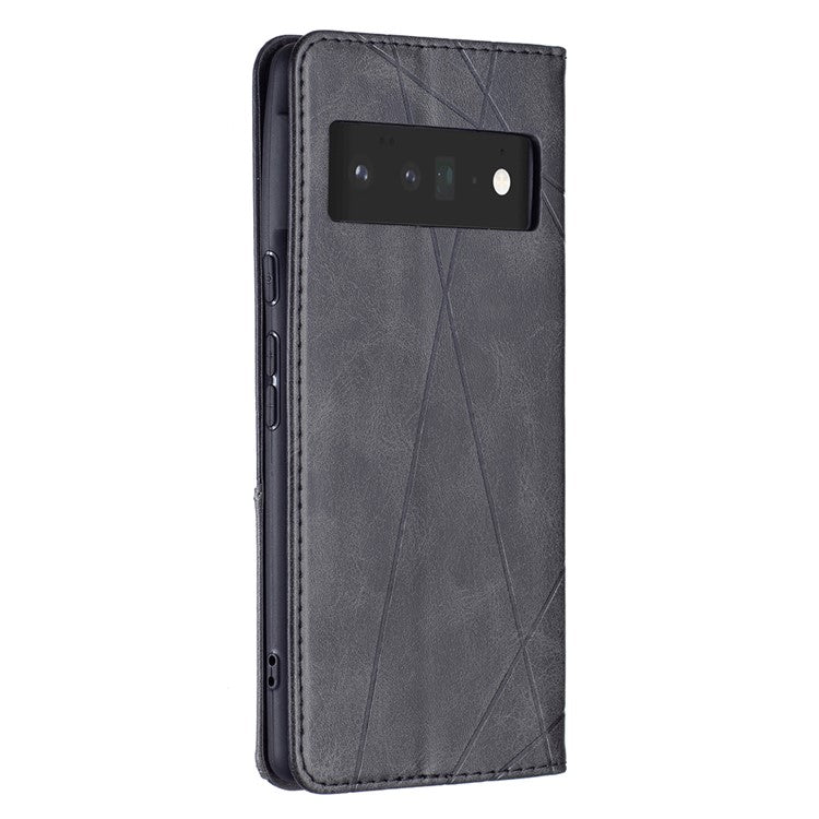 Shockproof Imprinting Pattern Design Flip Phone Shell Built-in Card Slots Design Leather Stand Phone Case Cover for Google Pixel 6 Pro - Black