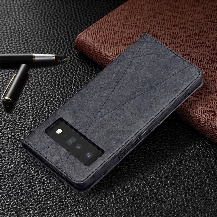 Shockproof Imprinting Pattern Design Flip Phone Shell Built-in Card Slots Design Leather Stand Phone Case Cover for Google Pixel 6 Pro - Black