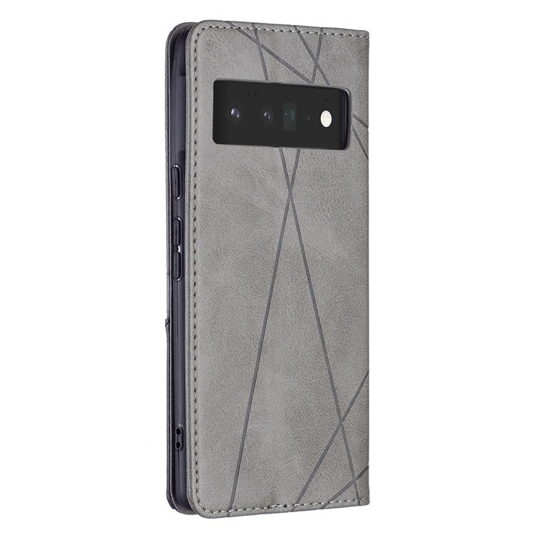 Shockproof Imprinting Pattern Design Flip Phone Shell Built-in Card Slots Design Leather Stand Phone Case Cover for Google Pixel 6 Pro - Grey