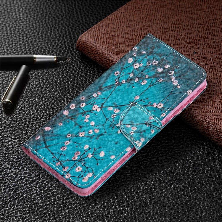 Pattern Printing PU Leather Wallet Case Magnetic Closure Shockproof TPU Inner Flip Stand Cover for Google Pixel 6 Pro - Plum Blossom