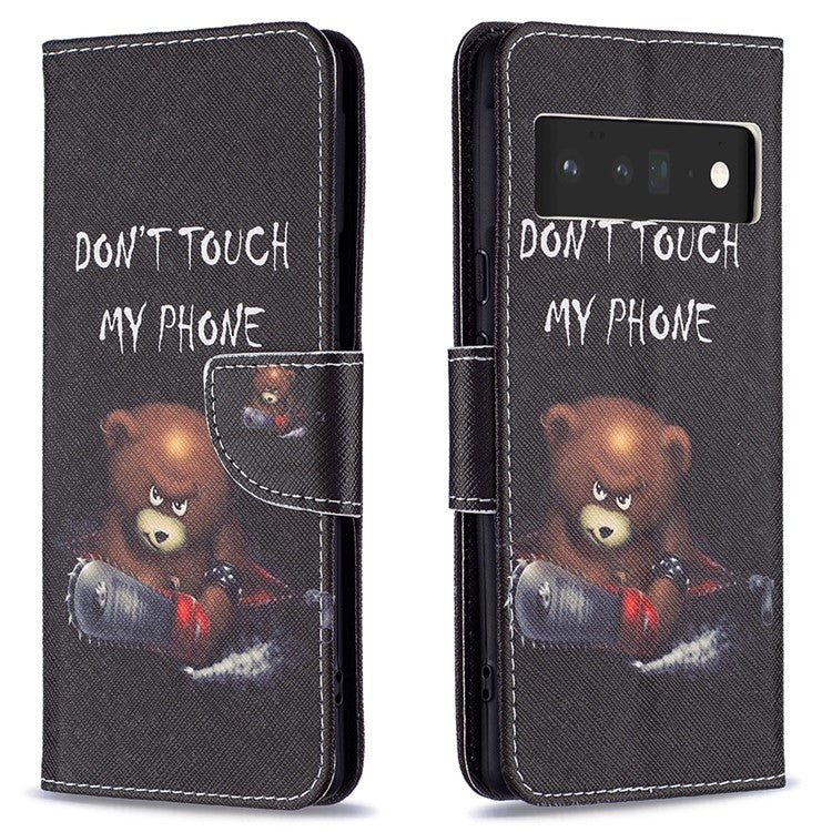 Pattern Printing PU Leather Wallet Case Magnetic Closure Shockproof TPU Inner Flip Stand Cover for Google Pixel 6 Pro - Bear