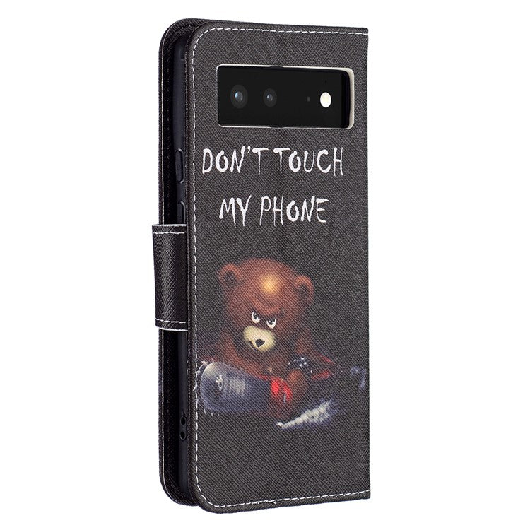 Pattern Printing PU Leather Wallet Folio Flip Cover Shockproof TPU Interior Stand Case for Google Pixel 6 - Bear