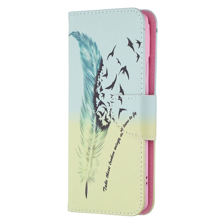 Pattern Printing PU Leather Wallet Folio Flip Cover Shockproof TPU Interior Stand Case for Google Pixel 6 - Feather and Birds