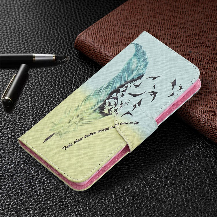 Pattern Printing PU Leather Wallet Folio Flip Cover Shockproof TPU Interior Stand Case for Google Pixel 6 - Feather and Birds