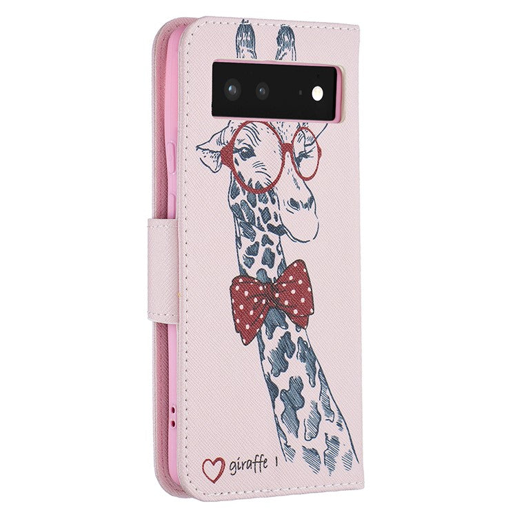 Pattern Printing PU Leather Wallet Folio Flip Cover Shockproof TPU Interior Stand Case for Google Pixel 6 - Giraffe