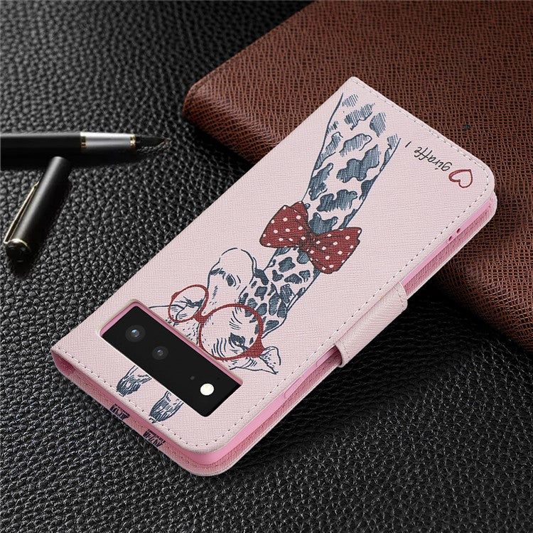 Pattern Printing PU Leather Wallet Folio Flip Cover Shockproof TPU Interior Stand Case for Google Pixel 6 - Giraffe