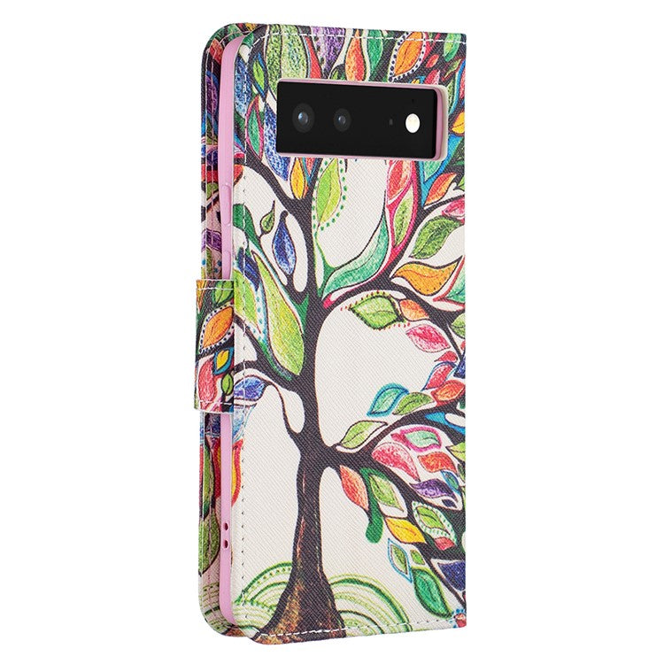 Pattern Printing PU Leather Wallet Folio Flip Cover Shockproof TPU Interior Stand Case for Google Pixel 6 - Life Tree