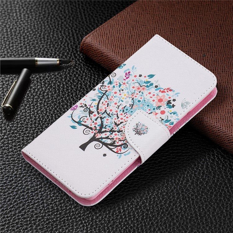 Pattern Printing PU Leather Wallet Folio Flip Cover Shockproof TPU Interior Stand Case for Google Pixel 6 - Flower Tree