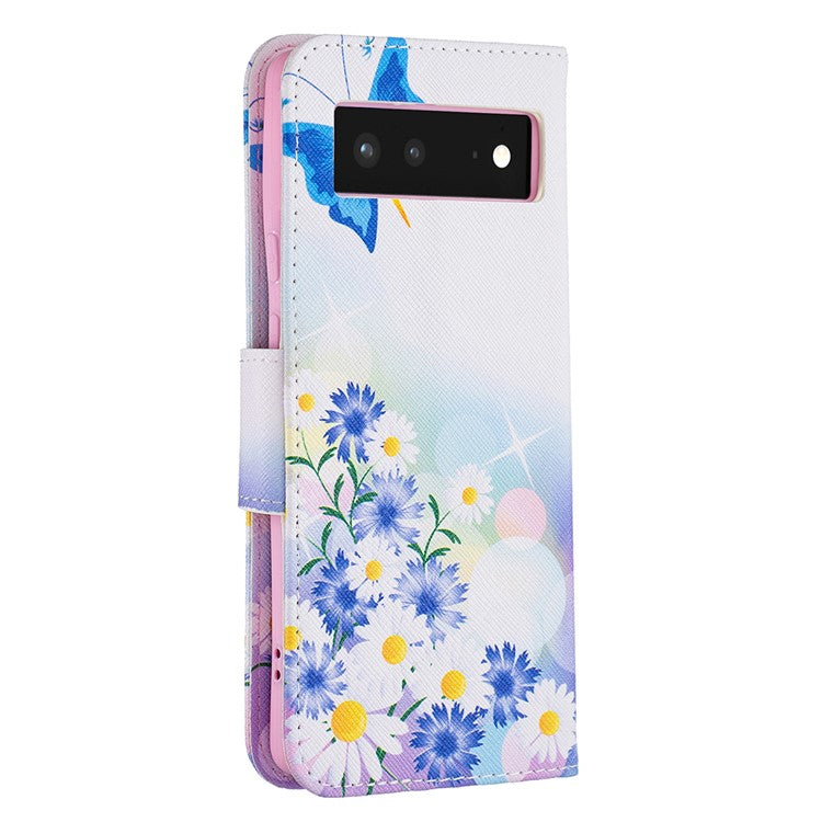 Pattern Printing PU Leather Wallet Folio Flip Cover Shockproof TPU Interior Stand Case for Google Pixel 6 - Butterfly and Flowers