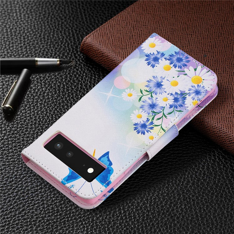 Pattern Printing PU Leather Wallet Folio Flip Cover Shockproof TPU Interior Stand Case for Google Pixel 6 - Butterfly and Flowers