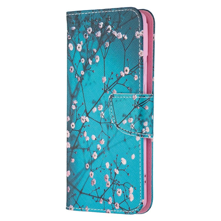 Pattern Printing PU Leather Wallet Folio Flip Cover Shockproof TPU Interior Stand Case for Google Pixel 6 - Plum Blossom